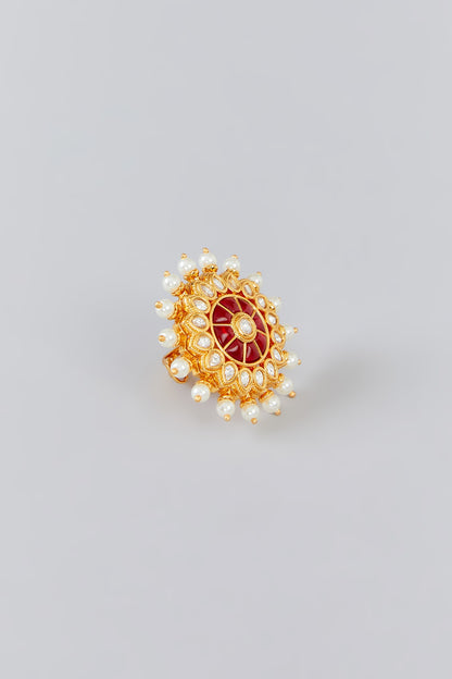 Gold Finish Kundan Polki Ring