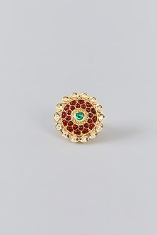 Gold Finish Kundan Polki Ring