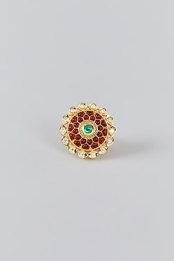 Gold Finish Kundan Polki Ring