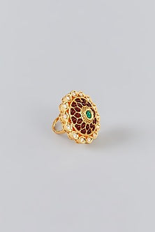 Gold Finish Kundan Polki Ring
