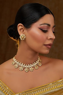 Gold Finish Kundan Polki Choker Necklace Set