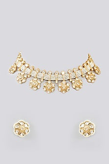 Gold Finish Kundan Polki Choker Necklace Set