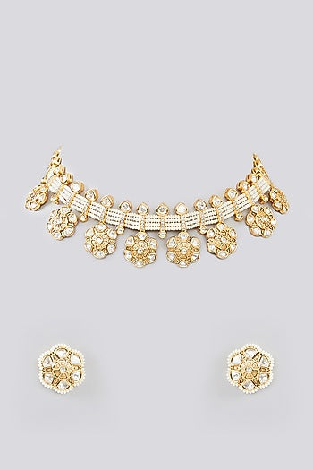 Gold Finish Kundan Polki Choker Necklace Set