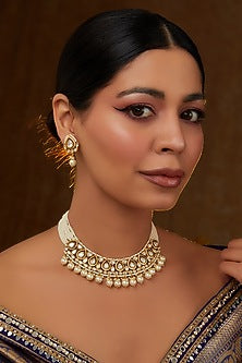 Gold Finish Kundan Polki Choker Necklace Set
