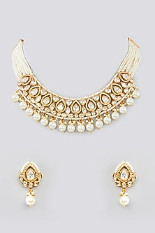 Gold Finish Kundan Polki Choker Necklace Set