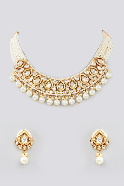 Gold Finish Kundan Polki Choker Necklace Set
