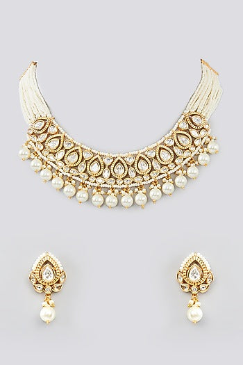 Gold Finish Kundan Polki Choker Necklace Set