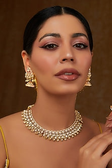 Gold Finish Kundan Polki Choker Necklace Set