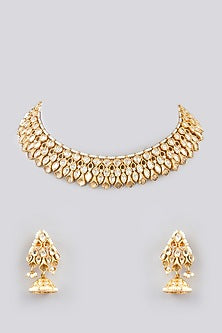 Gold Finish Kundan Polki Choker Necklace Set