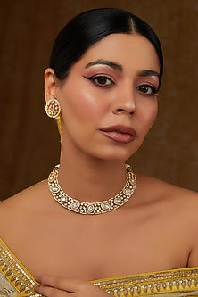 Gold Finish Kundan Polki Choker Necklace Set