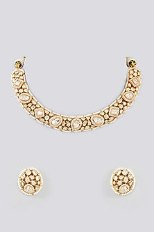 Gold Finish Kundan Polki Choker Necklace Set