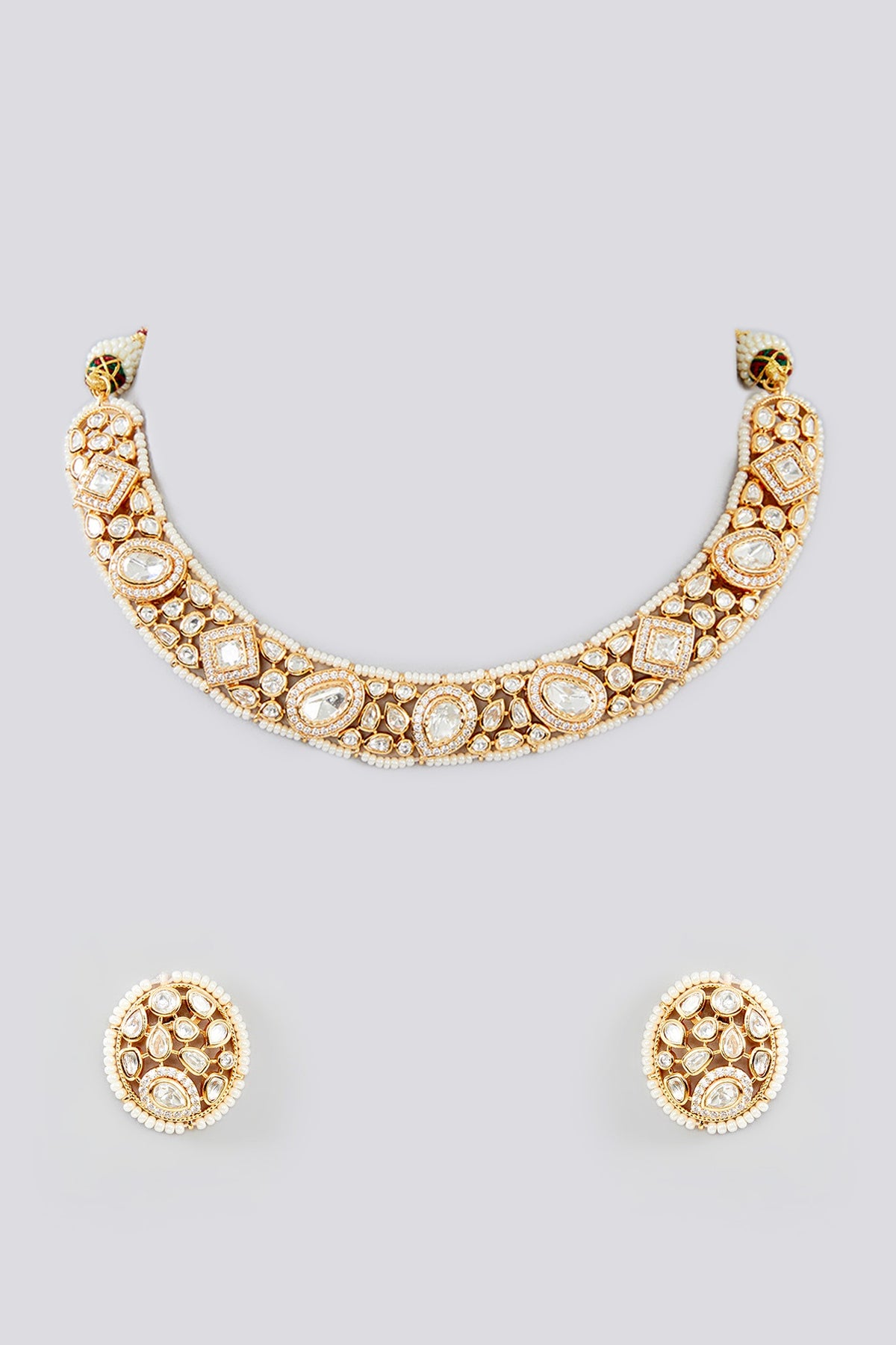 Gold Finish Kundan Polki Choker Necklace Set
