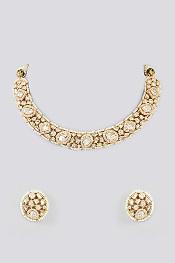 Gold Finish Kundan Polki Choker Necklace Set