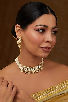 Gold Finish Kundan Polki Choker Necklace Set