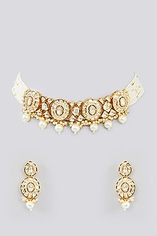 Gold Finish Kundan Polki Choker Necklace Set