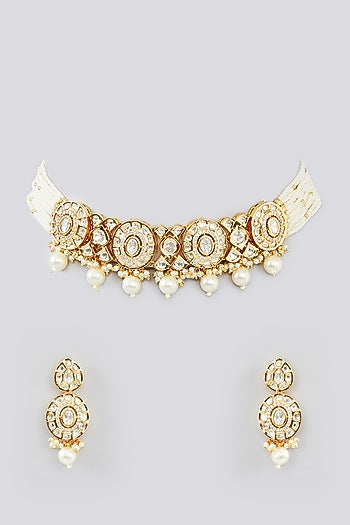Gold Finish Kundan Polki Choker Necklace Set
