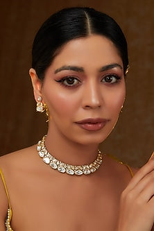 Gold Finish Kundan Polki Choker Necklace Set