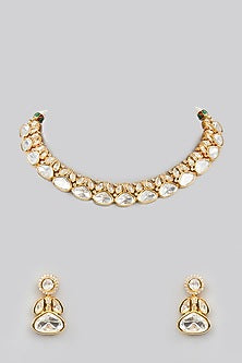 Gold Finish Kundan Polki Choker Necklace Set