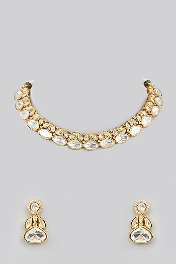 Gold Finish Kundan Polki Choker Necklace Set