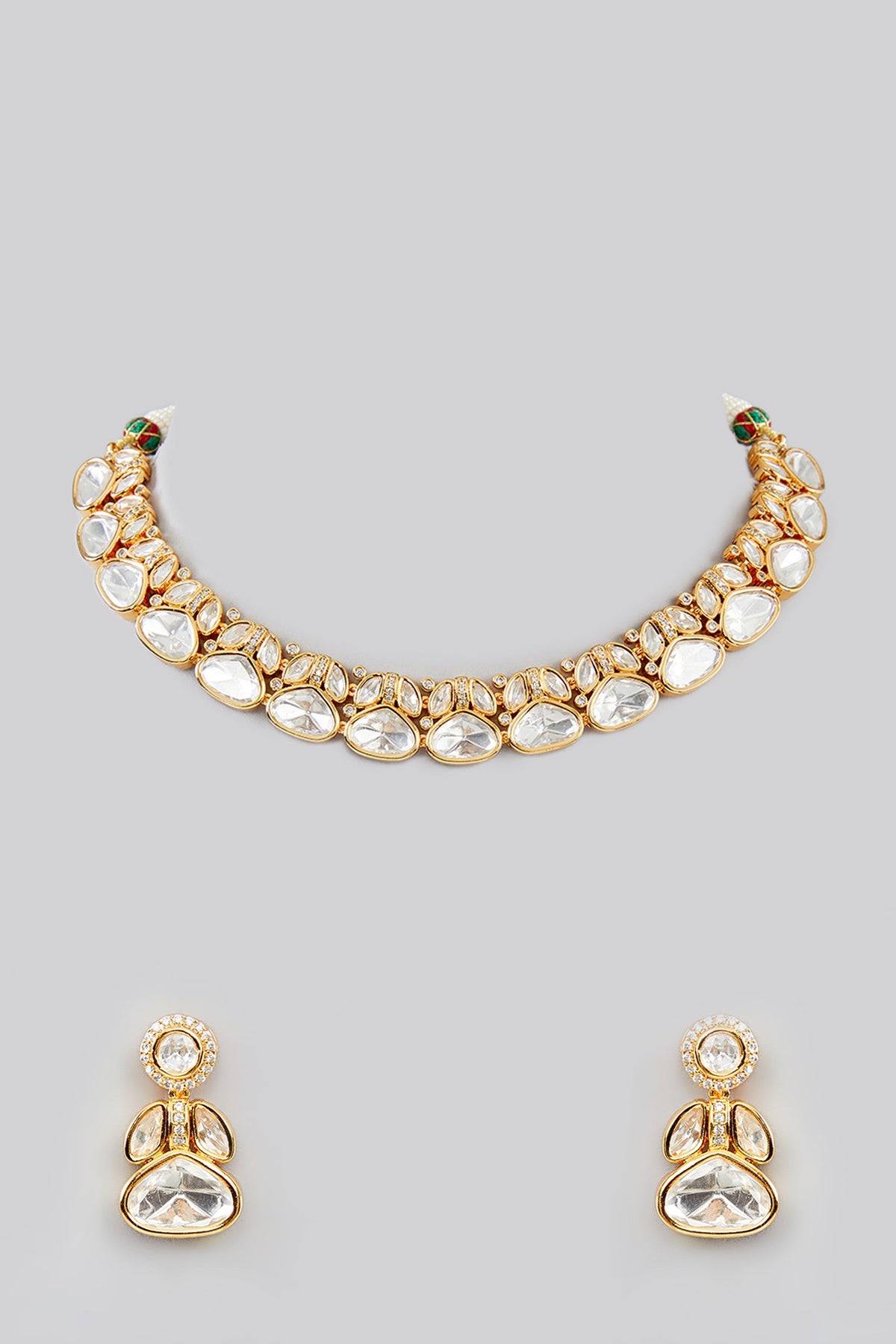 Gold Finish Kundan Polki Choker Necklace Set