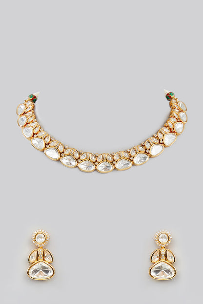 Gold Finish Kundan Polki Choker Necklace Set