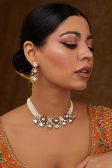Gold Finish Kundan Polki Choker Necklace Set