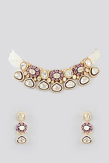 Gold Finish Kundan Polki Choker Necklace Set