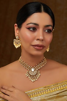 Gold Finish Kundan Polki Choker Necklace Set