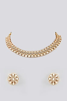 Gold Finish Kundan Polki Choker Necklace Set