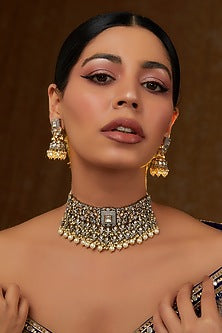 Gold Finish Kundan Polki Choker Necklace Set