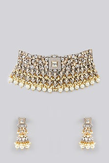 Gold Finish Kundan Polki Choker Necklace Set