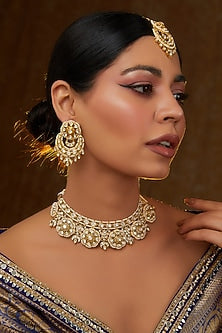 Gold Finish Kundan Polki Choker Necklace Set