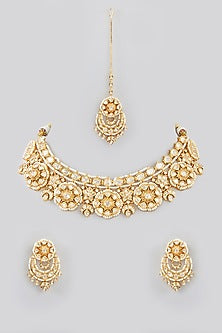Gold Finish Kundan Polki Choker Necklace Set