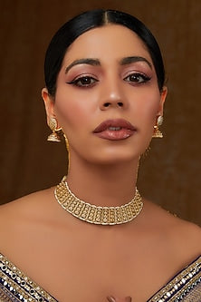Gold Finish Kundan Polki Choker Necklace Set