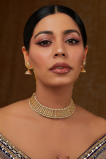 Gold Finish Kundan Polki Choker Necklace Set
