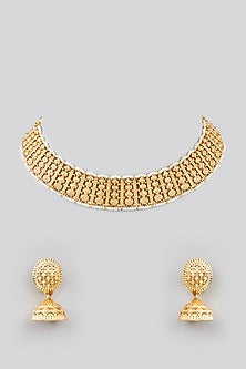 Gold Finish Kundan Polki Choker Necklace Set