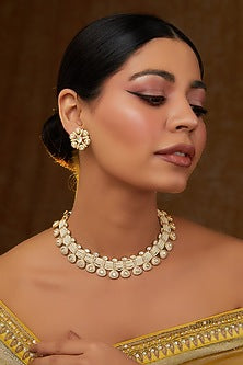 Gold Finish Kundan Polki Choker Necklace Set