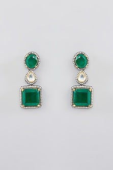 Black Rhodium Finish Kundan Polki & Emerald Layered Necklace Set