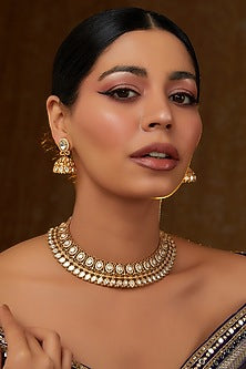Gold Finish Kundan Polki Choker Necklace Set