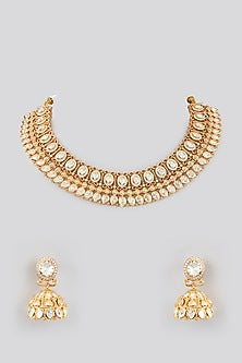Gold Finish Kundan Polki Choker Necklace Set