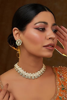 Gold Finish Kundan Polki Choker Necklace Set