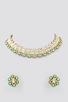 Gold Finish Kundan Polki Choker Necklace Set