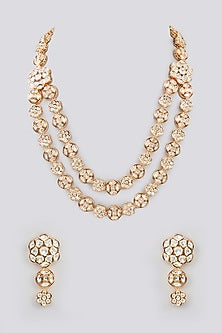 Gold Finish Kundan Polki Layered Necklace Set