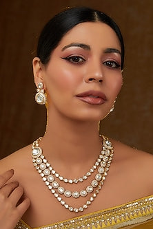 Gold Finish Kundan Polki Layered Necklace Set