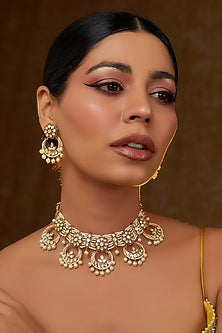Gold Finish Kundan Polki Choker Necklace Set