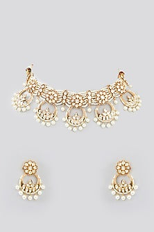 Gold Finish Kundan Polki Choker Necklace Set