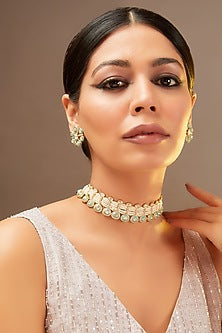 Gold Finish Kundan Polki Choker Necklace Set