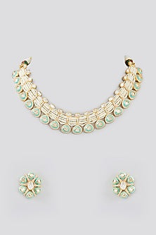 Gold Finish Kundan Polki Choker Necklace Set