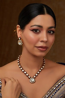 Gold Finish Kundan Polki Meenakari Necklace Set