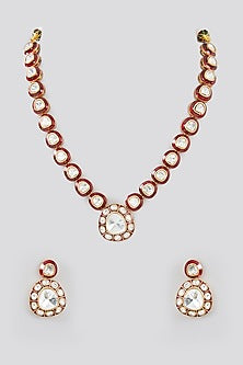 Gold Finish Kundan Polki Meenakari Necklace Set